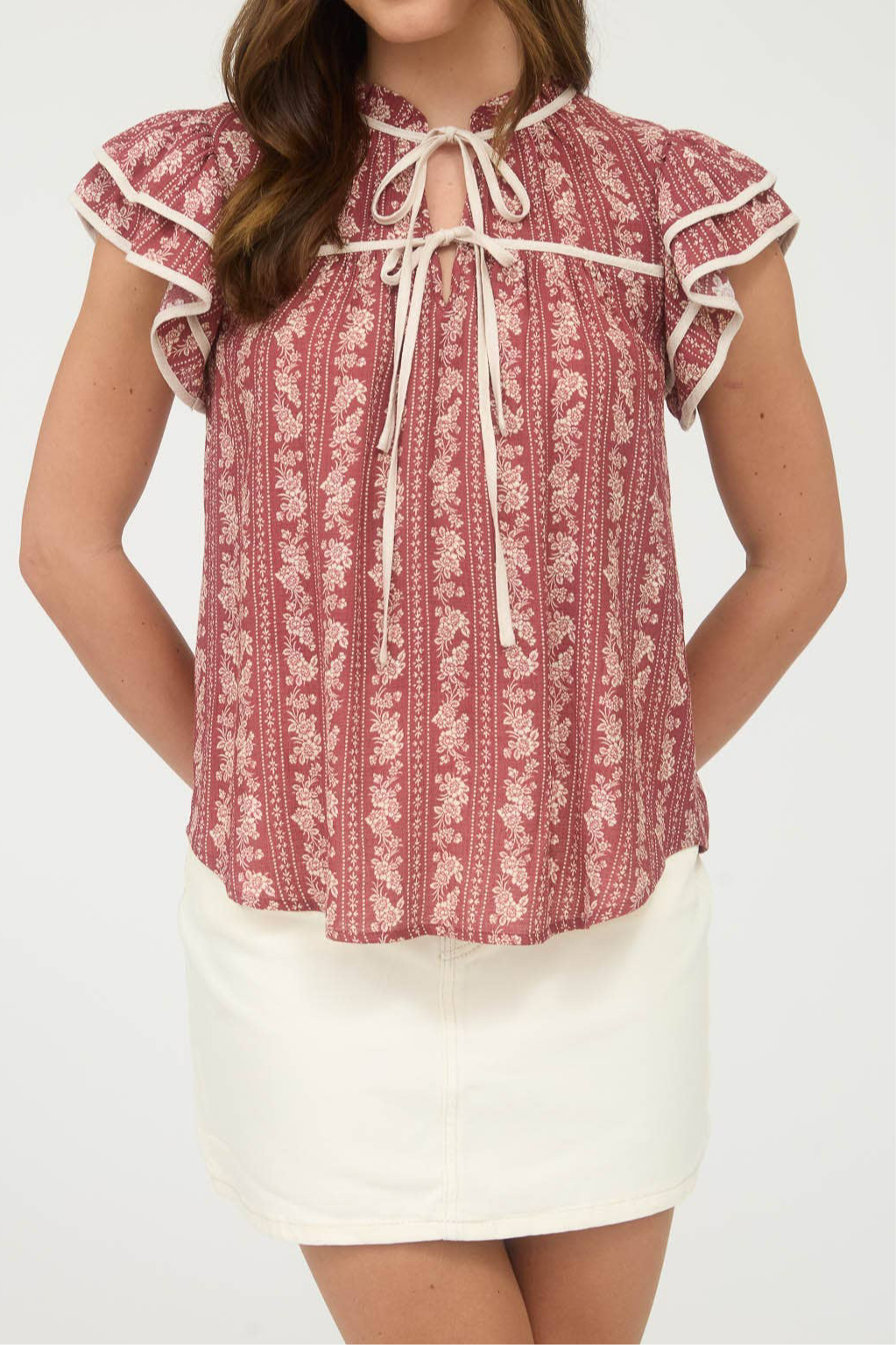 Burgundy Stripe Floral Trellis Top