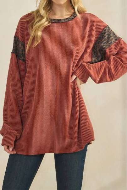 Long Sleeve Urban Ribbed Leopard Ringer
