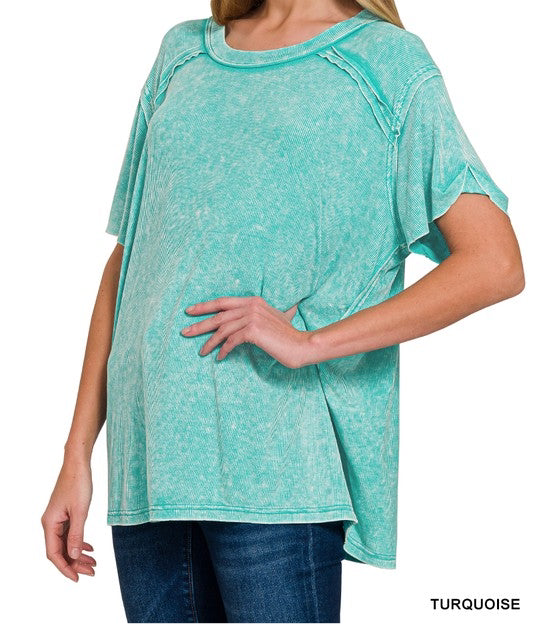Washed Ribbed Short Sleeve Top