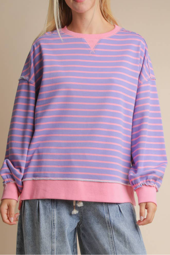 Stripe Comfy Casual Oversized Knit Top