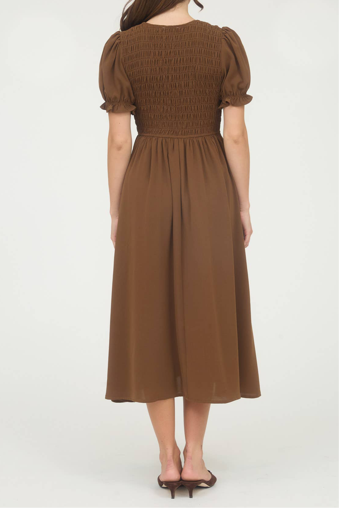 Tie Front Smocked Midi Dress