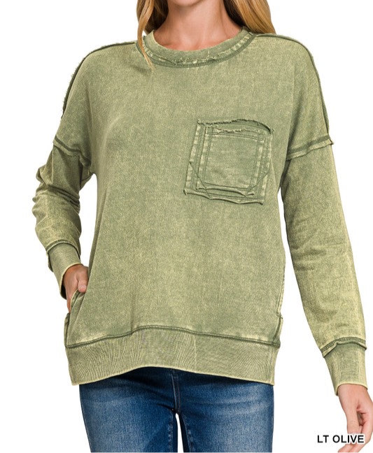 Acid Washed French Terry Pocket Pullover