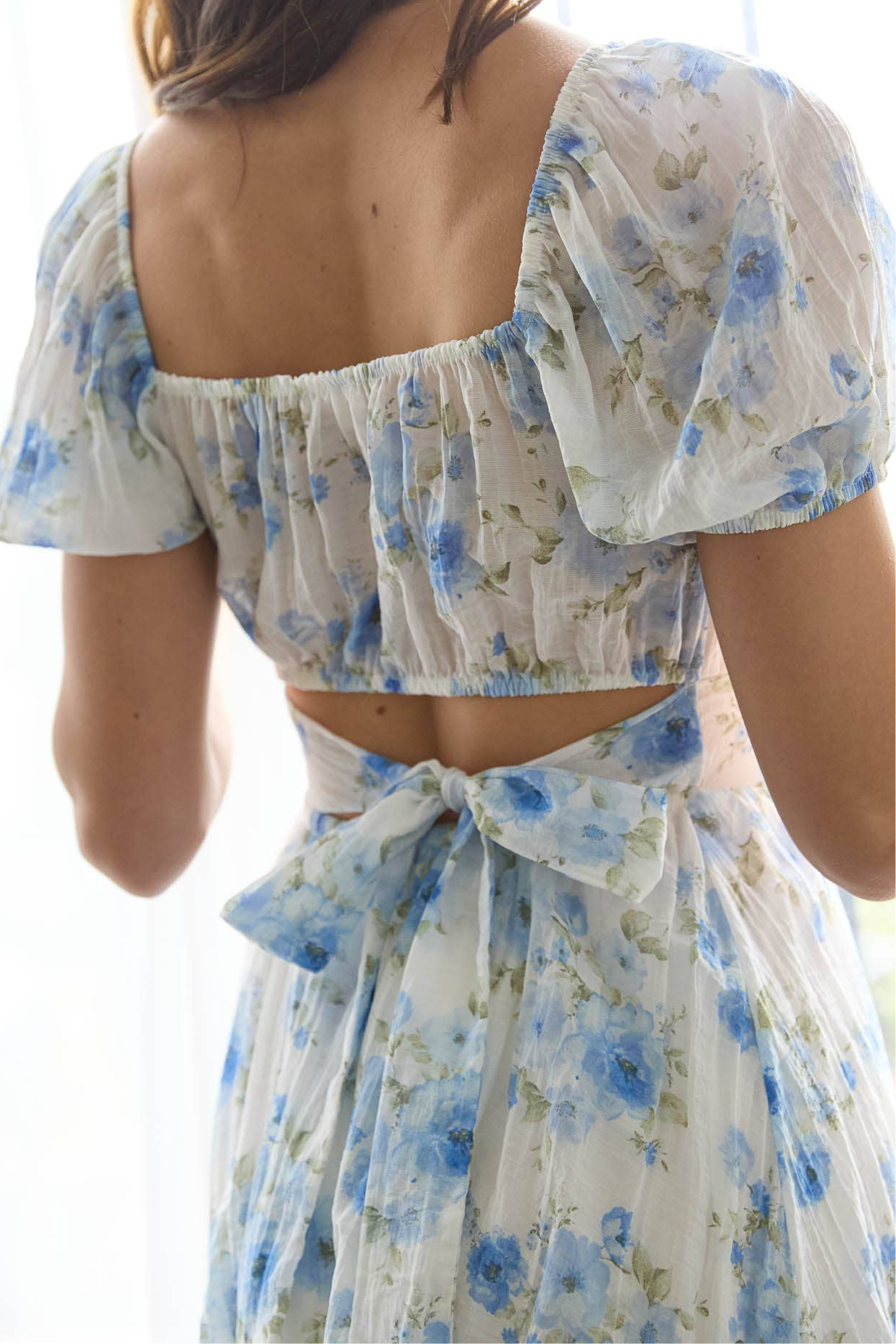 Blue Floral Corset Back Mini Dress
