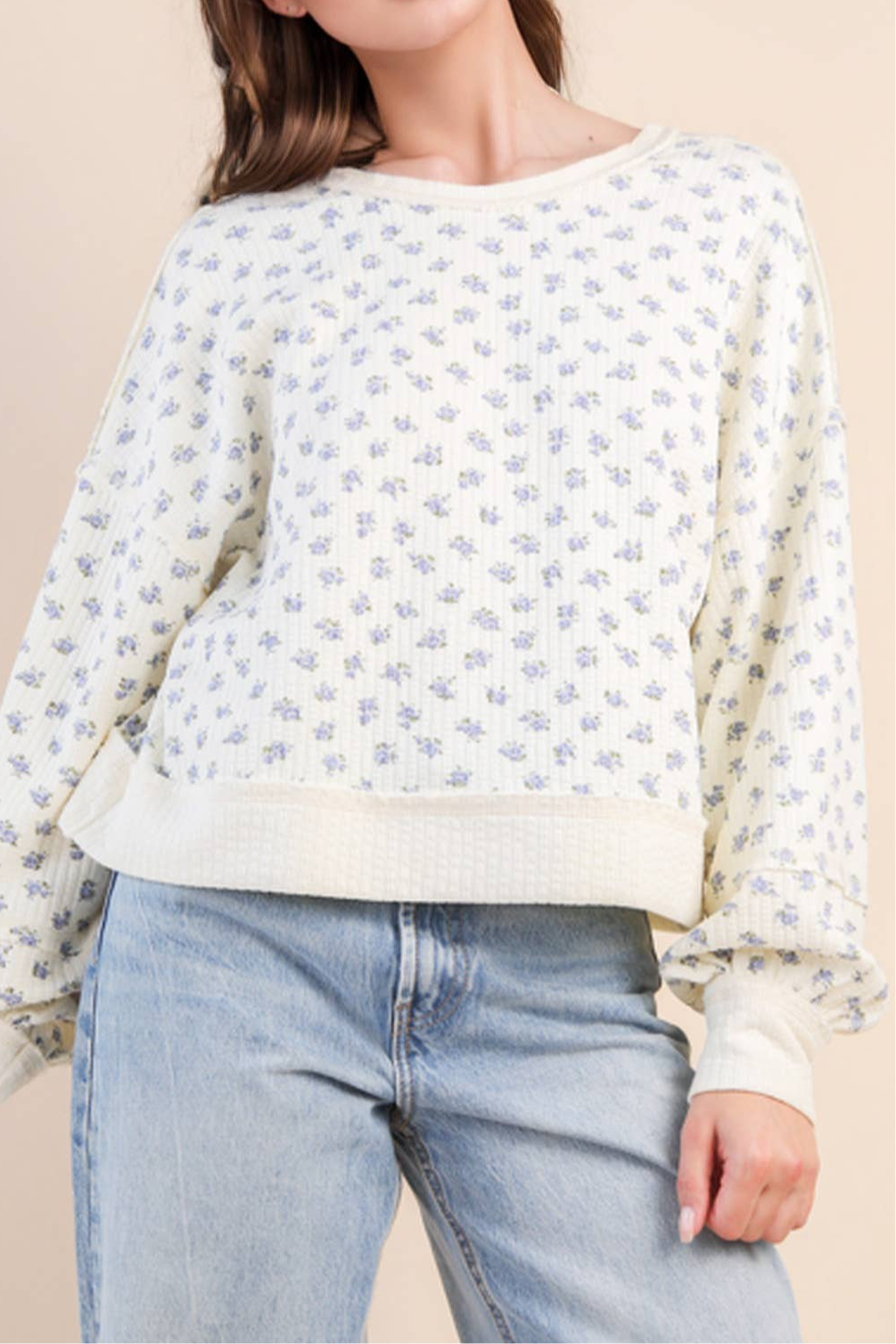 Oversized Floral Printed Casual Knit Top