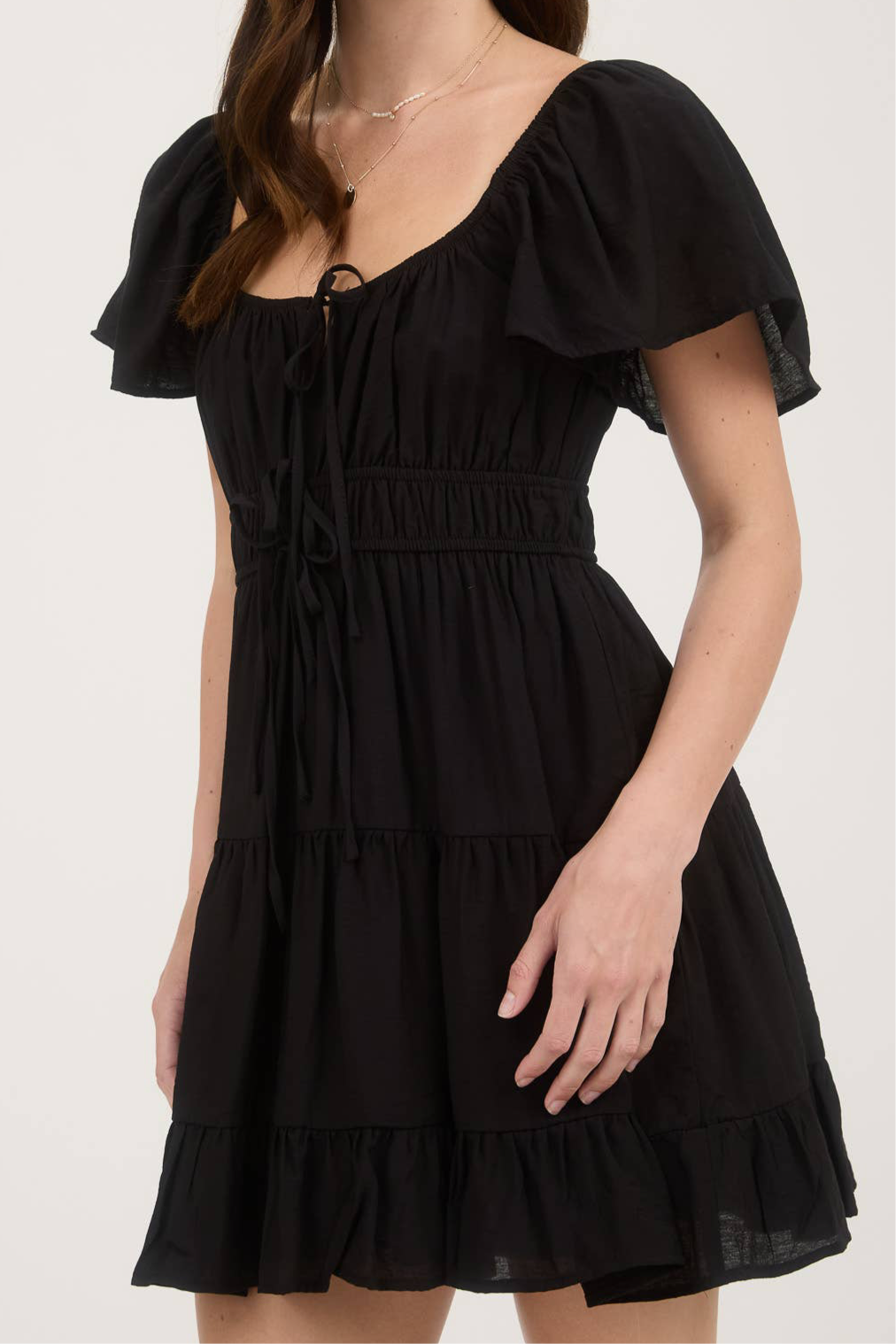 Front Tie Tired Mini Dress