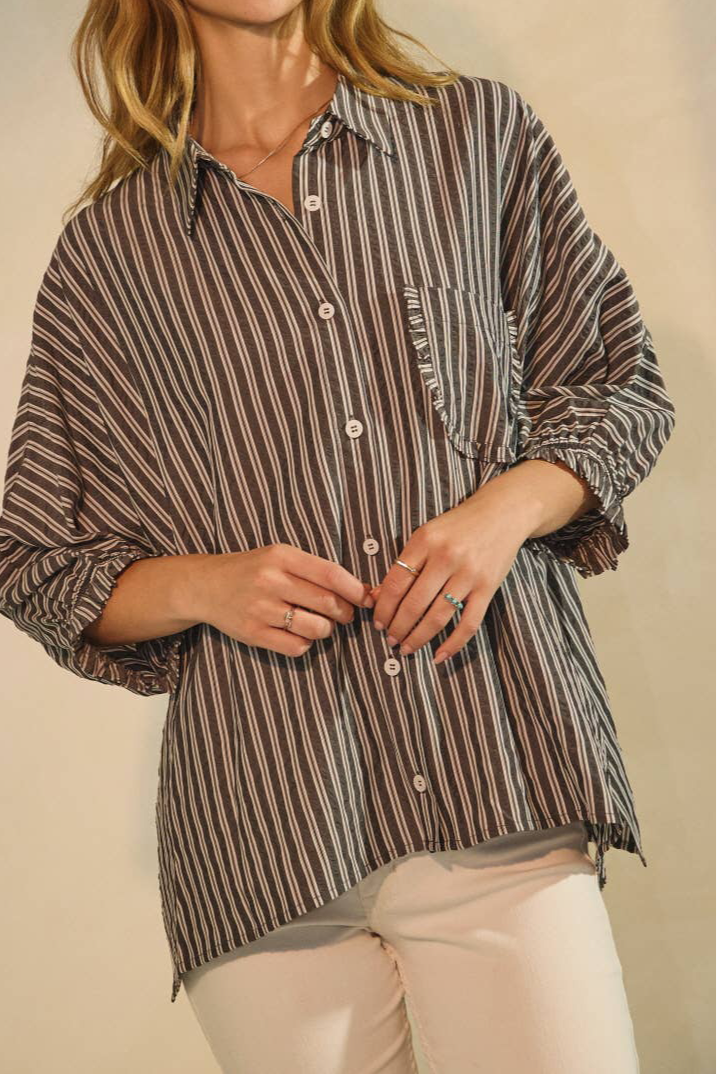 Striped Button Down Oversized Shirt