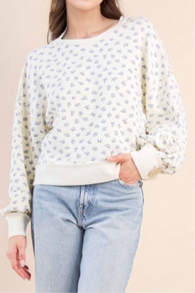 Oversized Floral Printed Casual Knit Top
