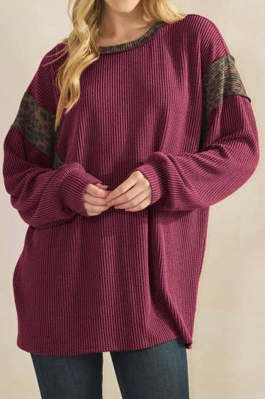 Long Sleeve Urban Ribbed Leopard Ringer