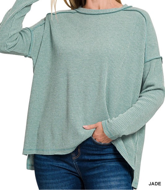 Ribbed Drop Shoulder Reverse Seam Top