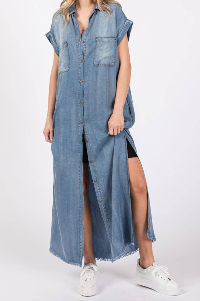 Short Sleeve Maxi Denim Dress