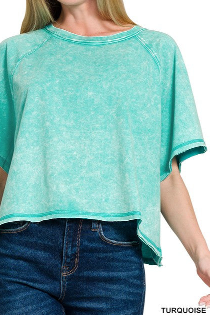 Acid Wash Semi Crop Raglan Tee