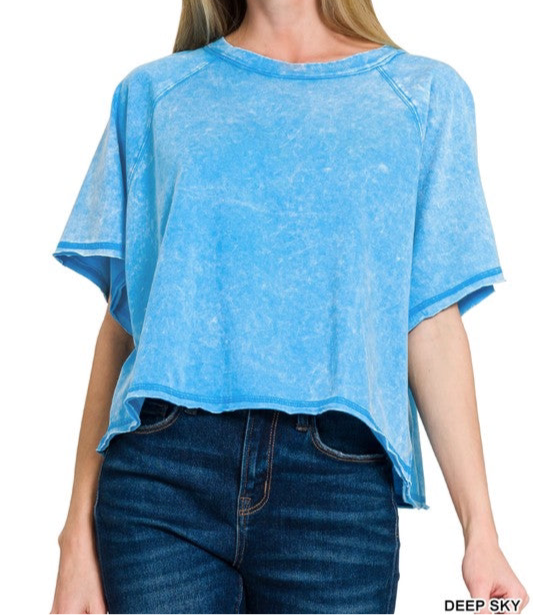 Acid Wash Semi Crop Raglan Tee