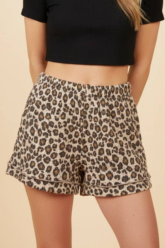 Leopard Ribbed Henley Shorts Set