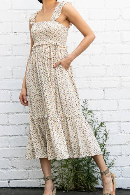 Tiny Floral Ruffle Detailed Flowy Dress
