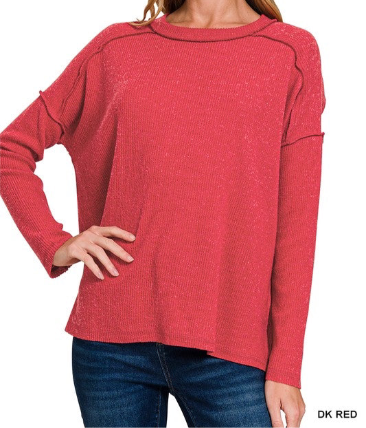 Brushed Ribbed Reverse Seam High Low Top