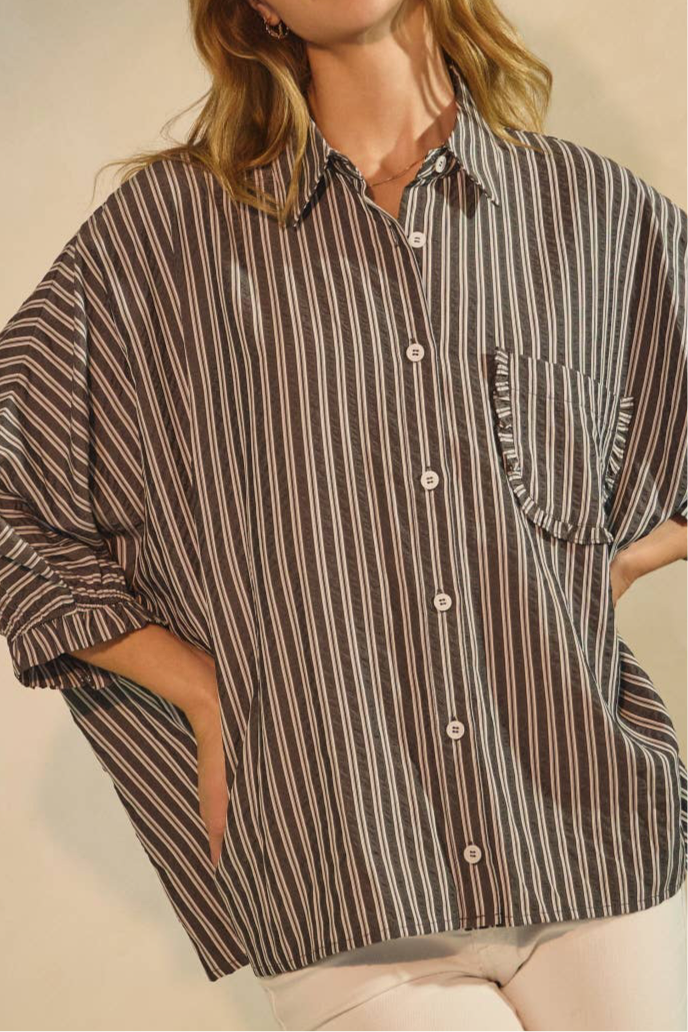 Striped Button Down Oversized Shirt