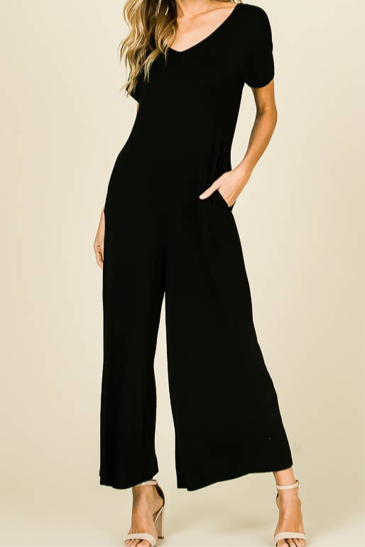 Short Sleeve Jumpsuit With Pockets