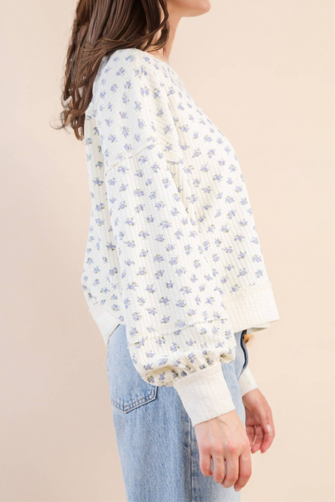 Oversized Floral Printed Casual Knit Top