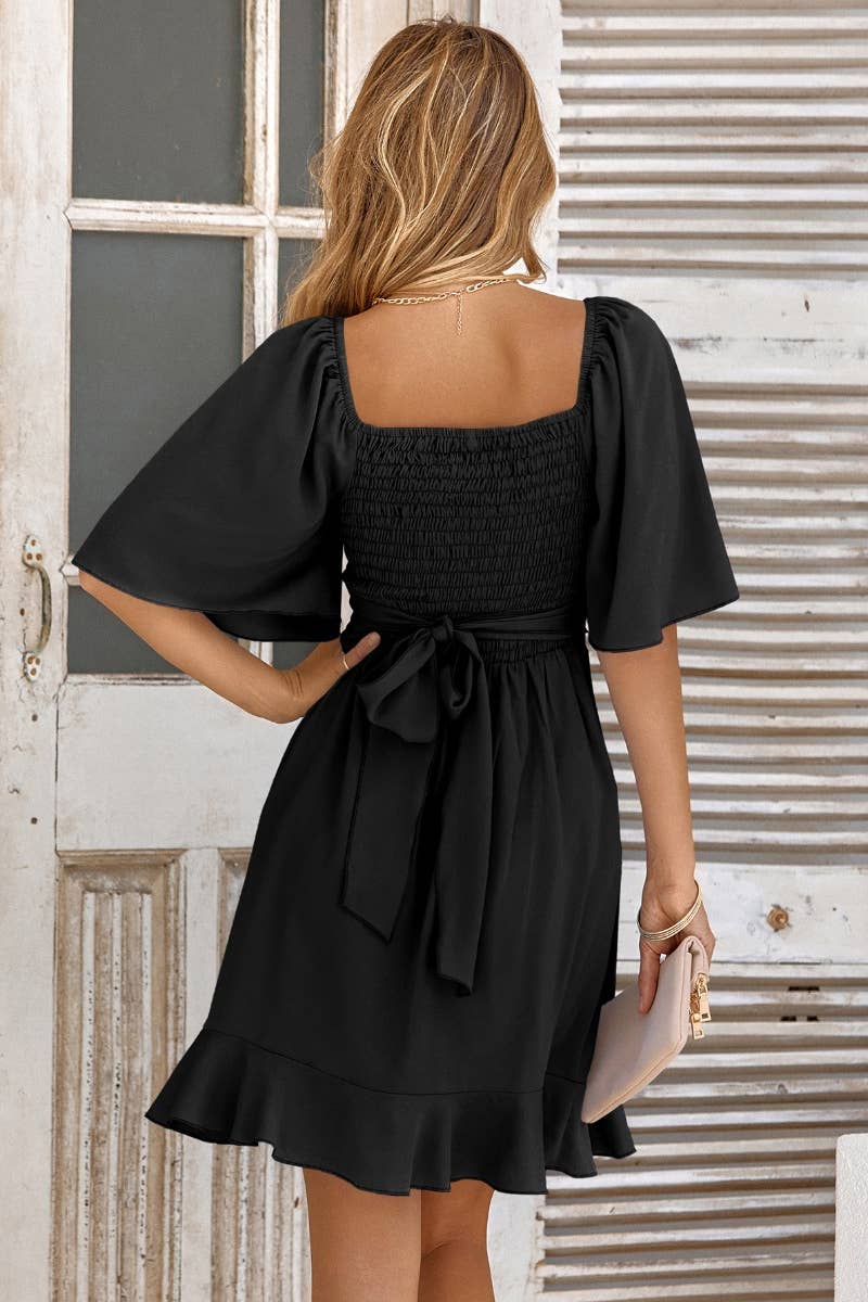 Black V-Neck Peplum Dress