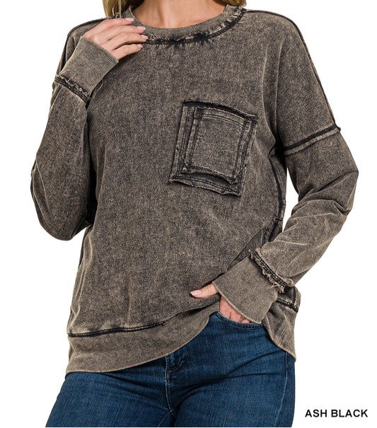 Acid Washed French Terry Pocket Pullover