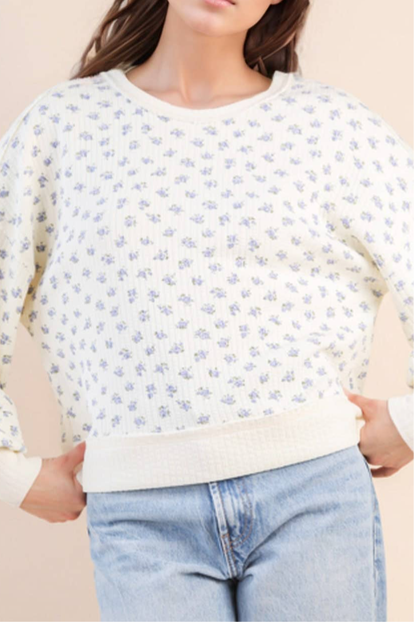 Oversized Floral Printed Casual Knit Top