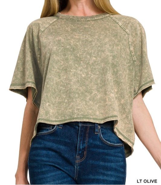 Acid Wash Semi Crop Raglan Tee