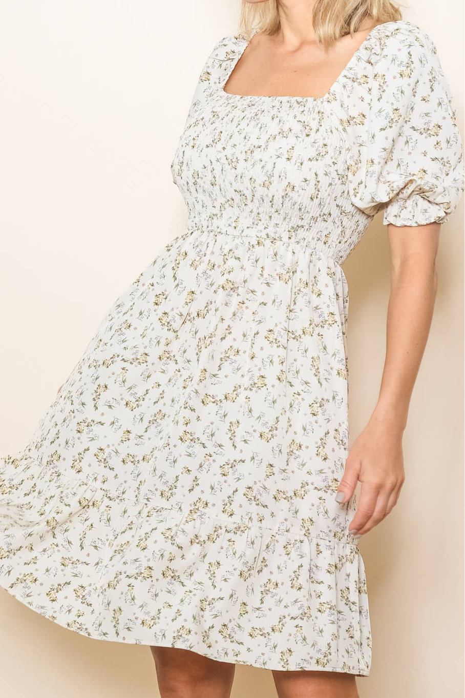 Romantic Floral Square Neck Dress