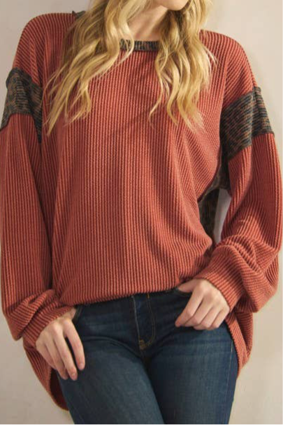 Long Sleeve Urban Ribbed Leopard Ringer