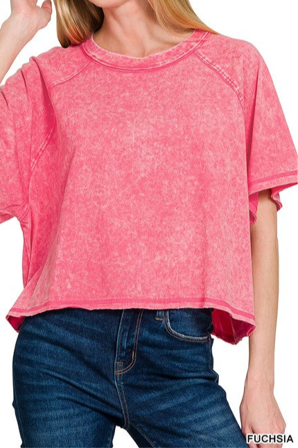 Acid Wash Semi Crop Raglan Tee