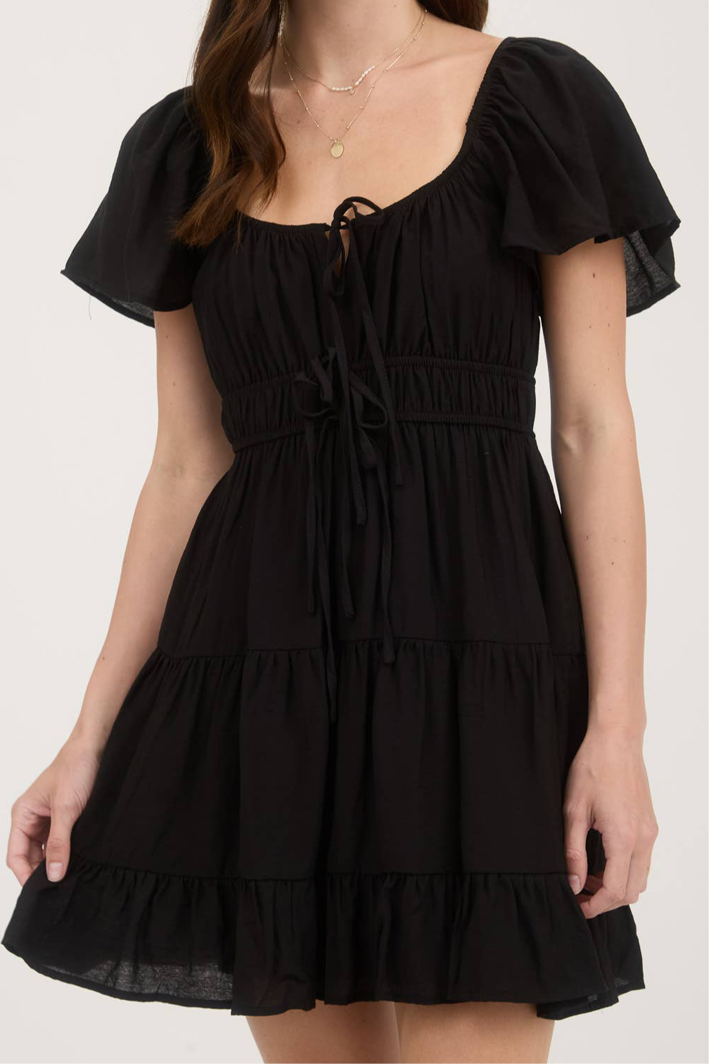 Front Tie Tired Mini Dress