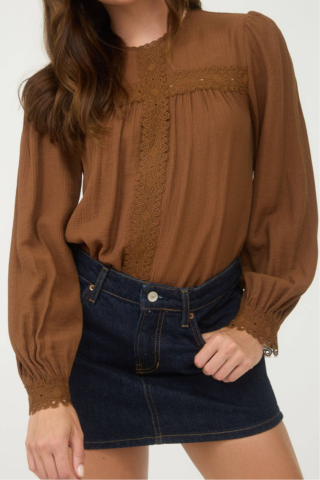 Brown Lace Detail Front Top