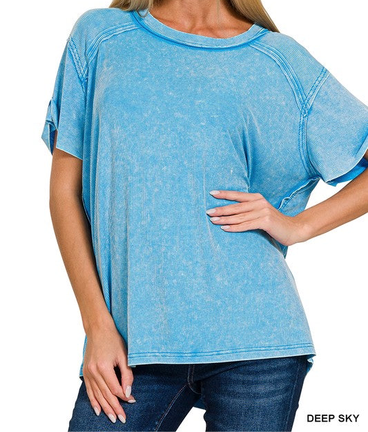 Washed Ribbed Short Sleeve Top