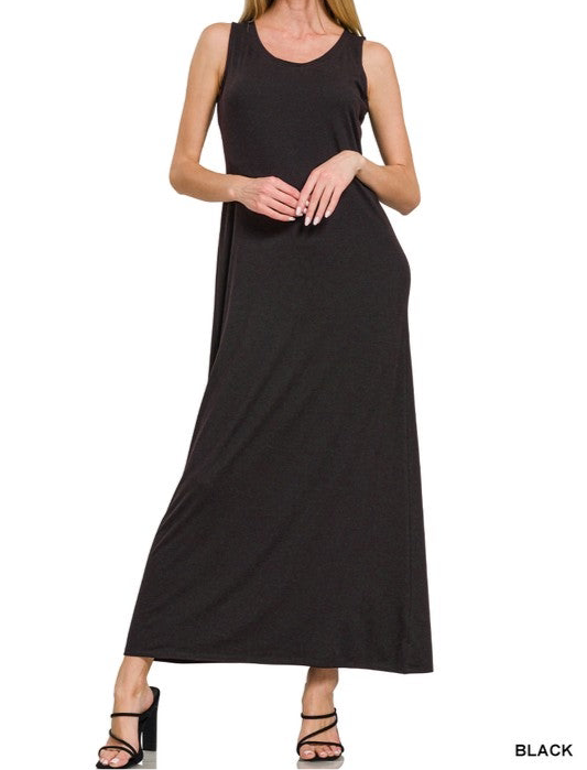 Sleeveless Scoop Neck Flared Maxi