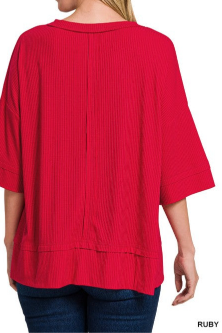 Ribbed Boatneck 3/4 Sleeve Top