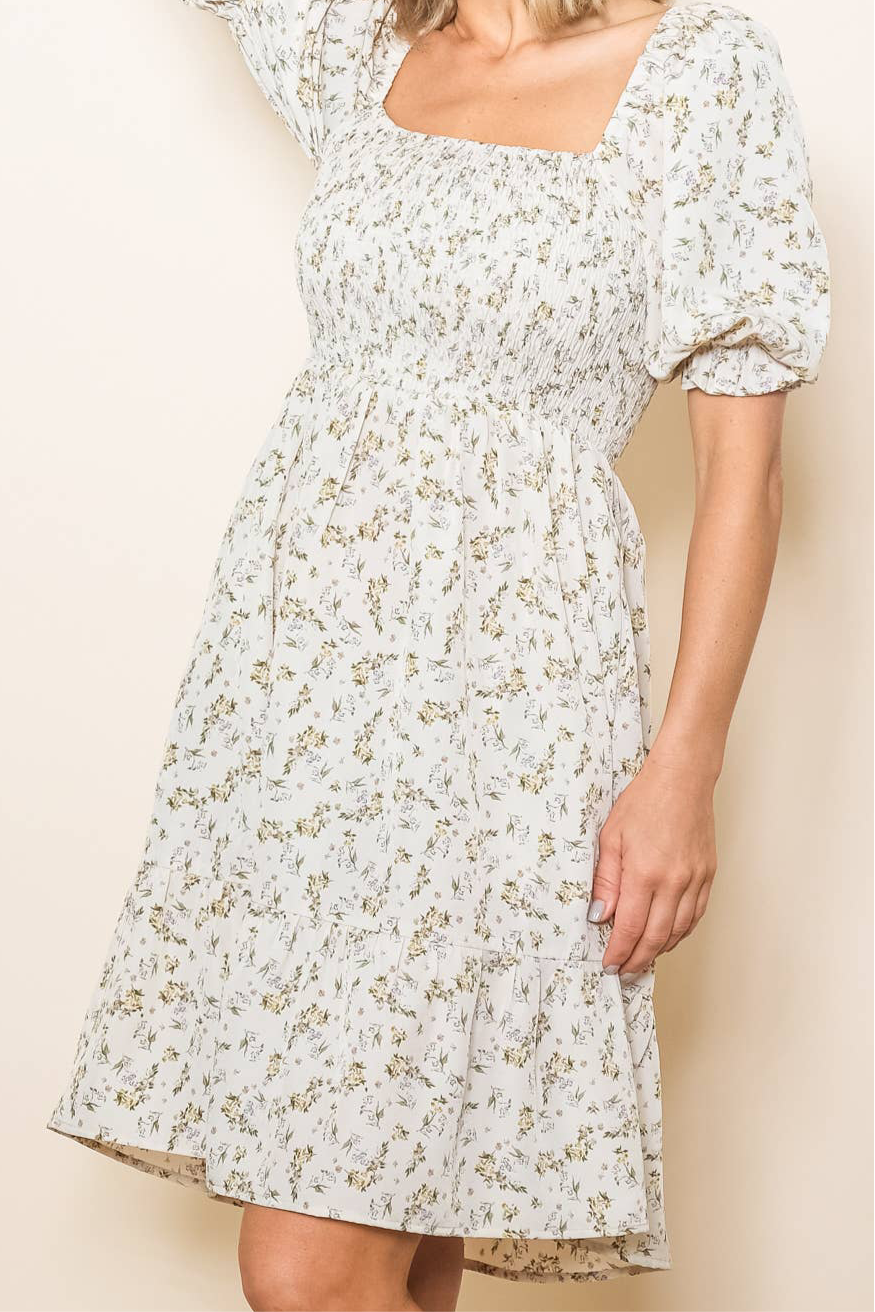 Romantic Floral Square Neck Dress