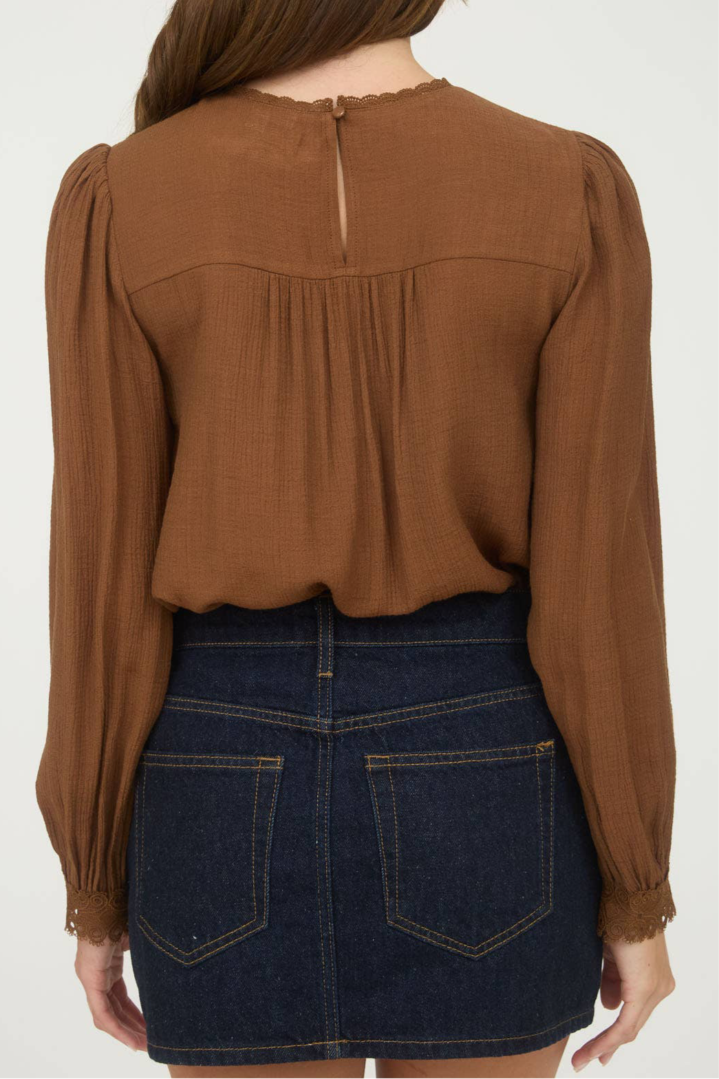 Brown Lace Detail Front Top
