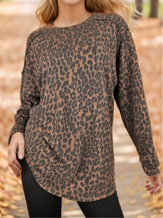 Leopard Ribbed Reverse Seam Tunic