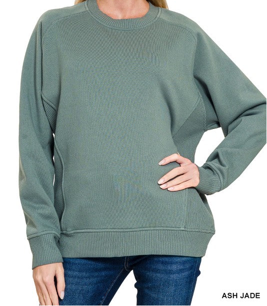 Side Ribbed Pullover Sweatshirt