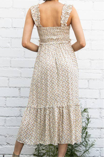 Tiny Floral Ruffle Detailed Flowy Dress
