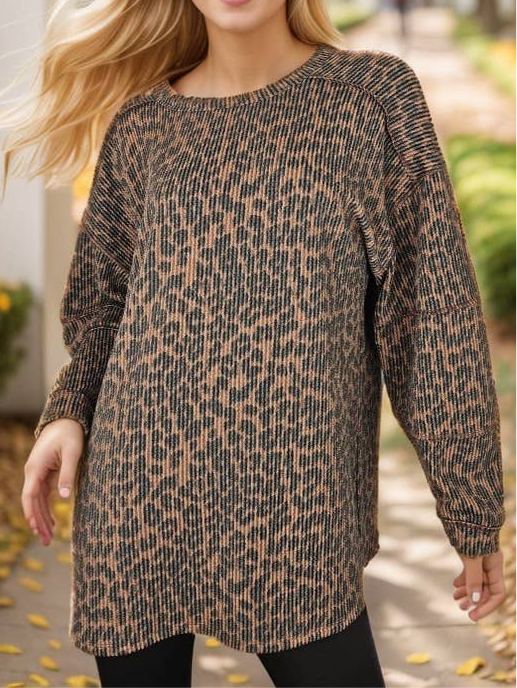 Leopard Ribbed Reverse Seam Tunic