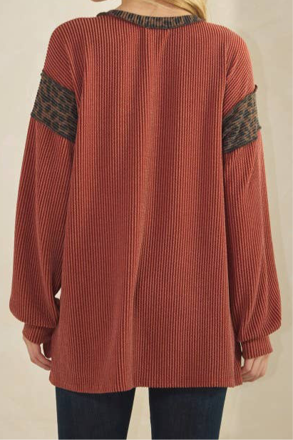 Long Sleeve Urban Ribbed Leopard Ringer