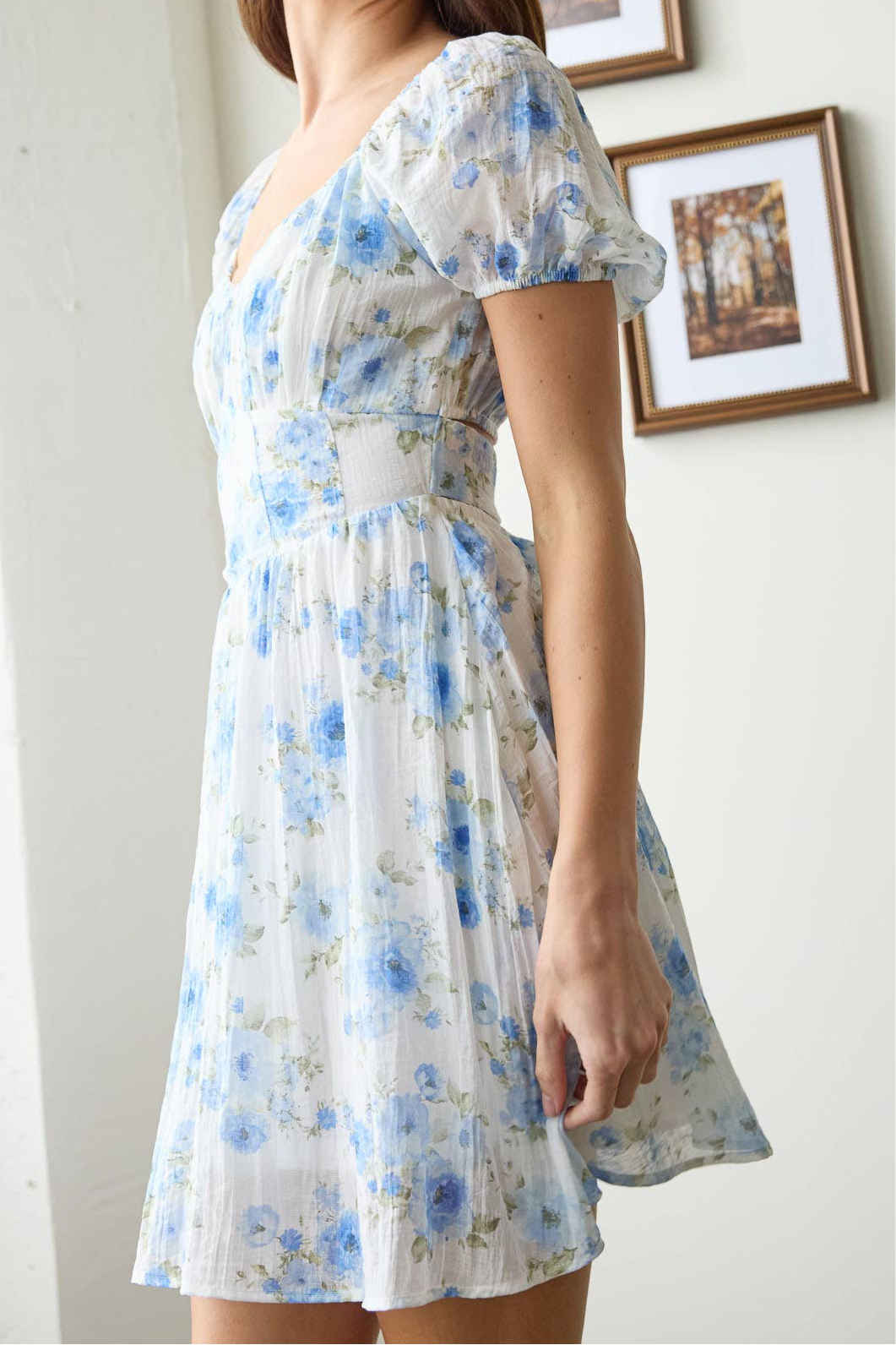 Blue Floral Corset Back Mini Dress