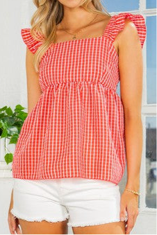 Red Gingham Sleeveless Top