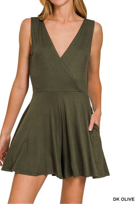 V-Neck Surplice Sleeveless Romper