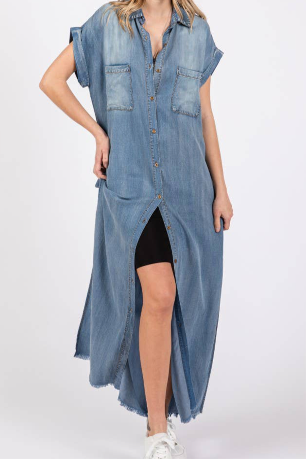 Short Sleeve Maxi Denim Dress