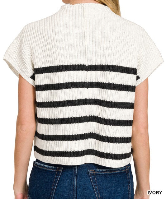 Ivory Short Sleeve Stripe Sweater Top