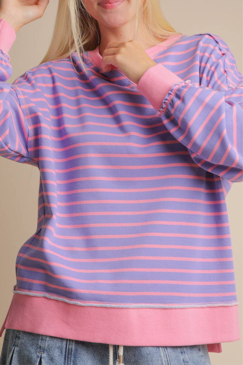 Stripe Comfy Casual Oversized Knit Top