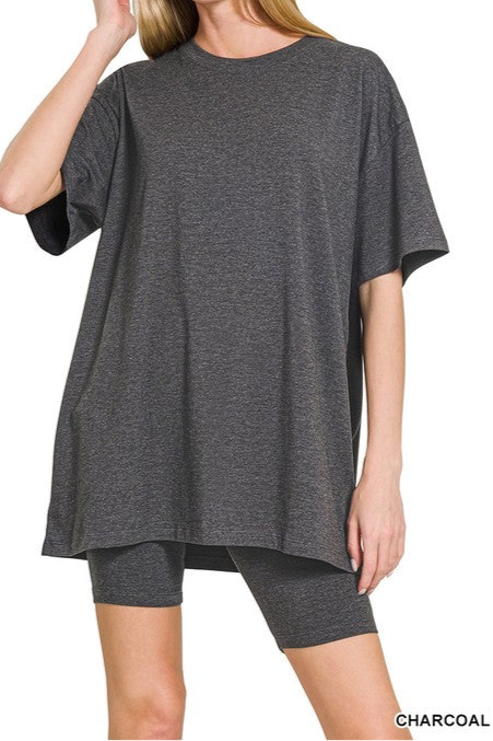 Cotton Short Sleeve Crew Bike Shorts Set