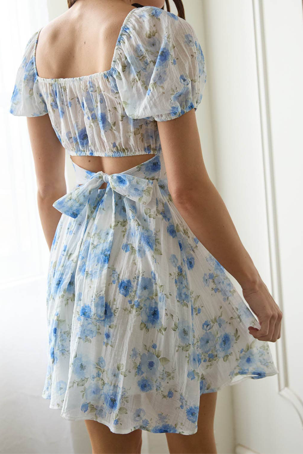 Blue Floral Corset Back Mini Dress