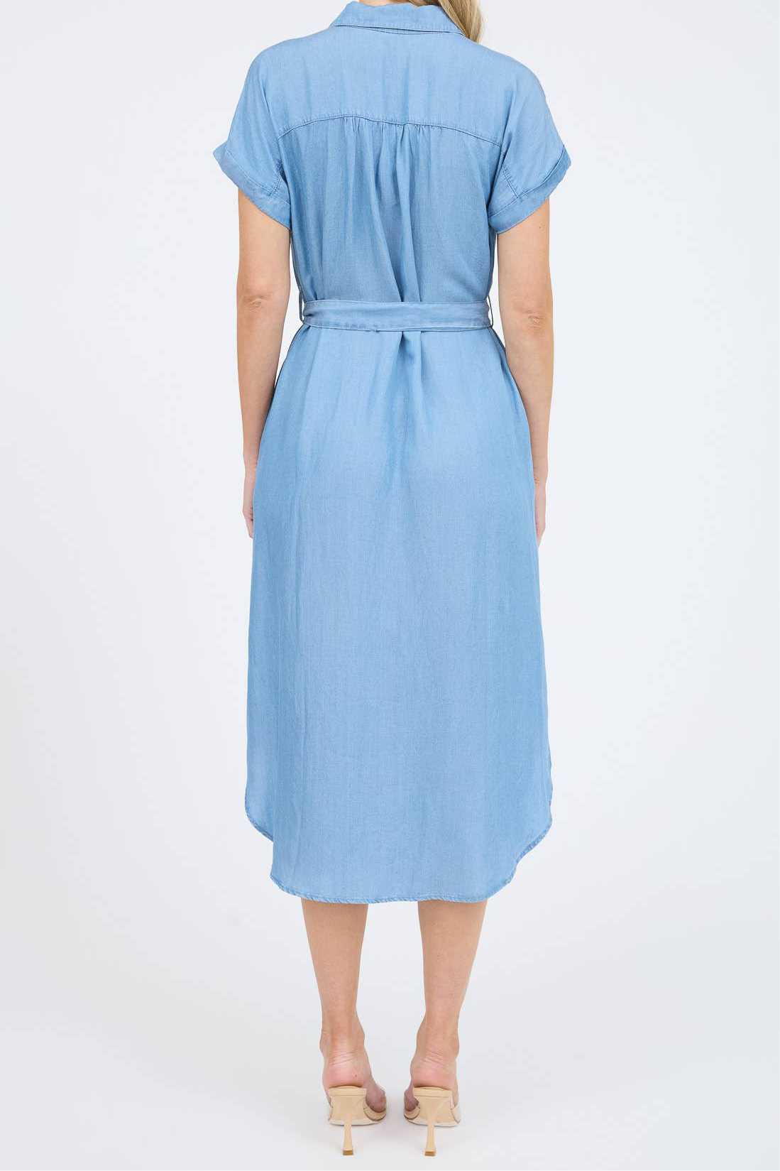 Chambray Belted Button Down Midi Shirt Dress